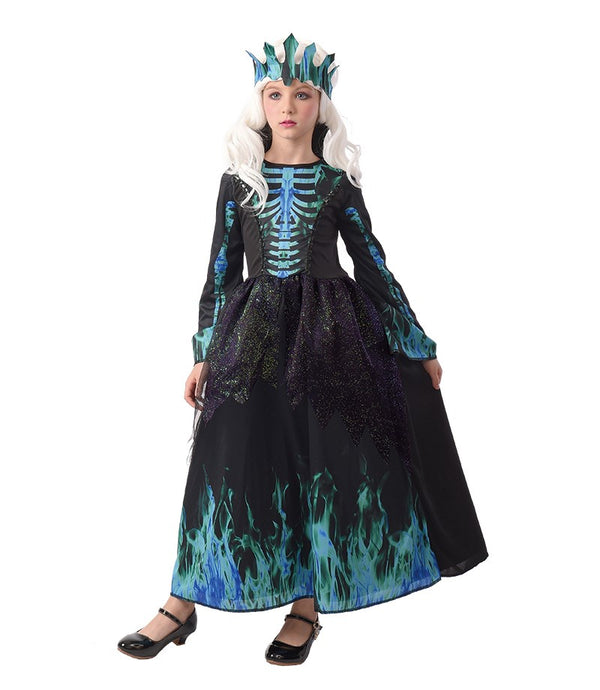 BLUE FLAME GIRLS SKELETON QUEEN DRESS WITH HEADPIECE
